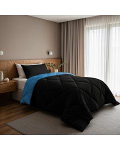 Lazy Dekbed Diamond Zwart/Zee Blauw Met Kussenslopen - Zwart/blauw - 140 x 200